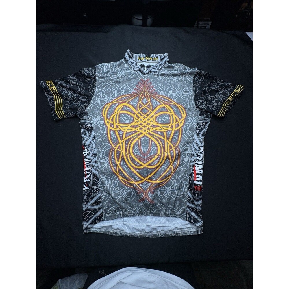 Primal Wear Jersey Shirt Mens Large Gray Gold Cycling Bike Ride Viking Runes